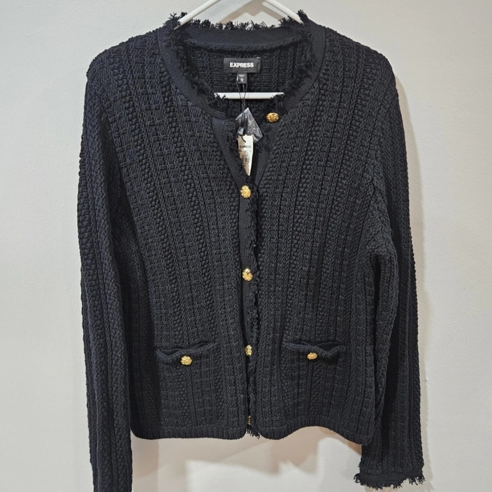 NWT Express Black Cardigan With Gold Buttons Size XL